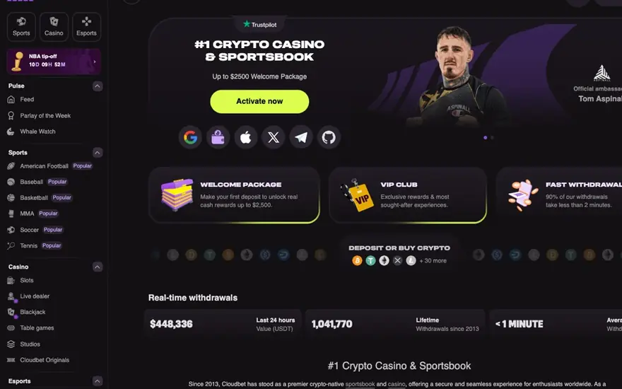 Cloudbet casino lobby