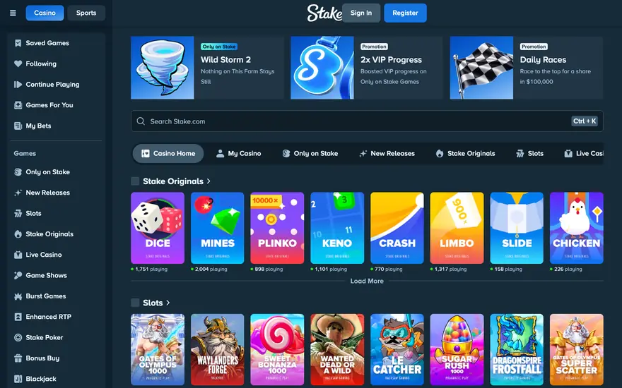 Stake casino lobby